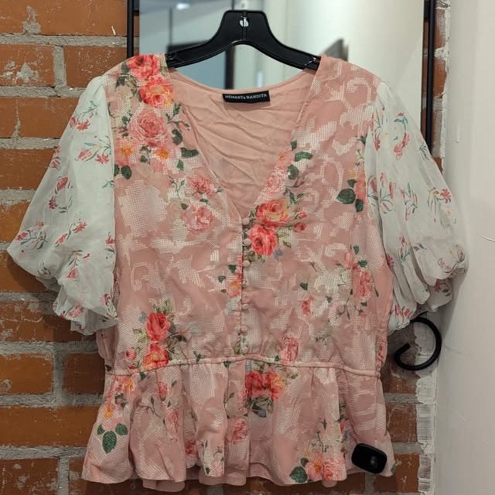 Elegant Pink Floral Blouse Anthropologie Hemant & Nandita